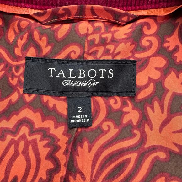 Talbots Corduroy Blazer Jacket Women's 2 Red Office Career Boho Colorful Indie - Picture 4 of 9